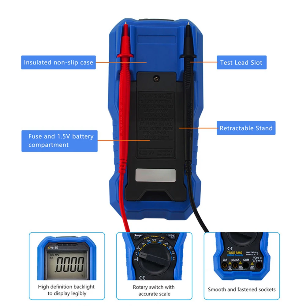 OWON OW18D OW18E 4 1/2 Digits Handheld Digital Multimeter True RMS Test 20000 Counts Flashlight Function Multimeters Digital