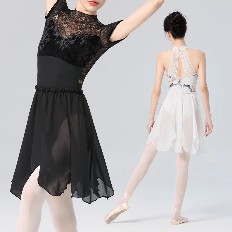 Women Ballet Skirts Chiffon Dance Skirt Irregular Elastic Waist Long Skirt Ballet Tutu Dress Adult Dance Costumes