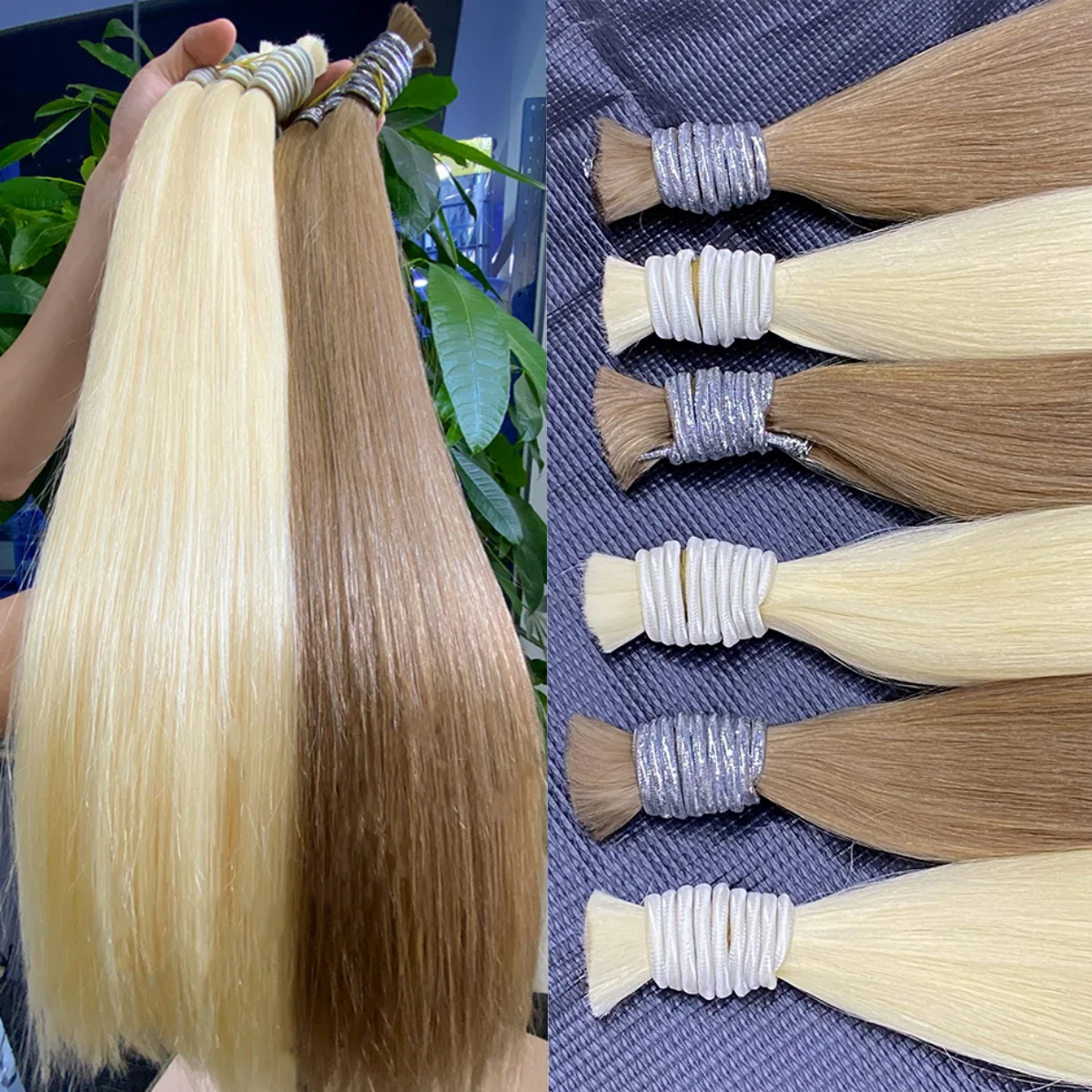 

100% Human Hair Extensions Raw Hair Bulk No Weft Straight 613 honey blonde human hair for Braiding Brazilian Remy Hair