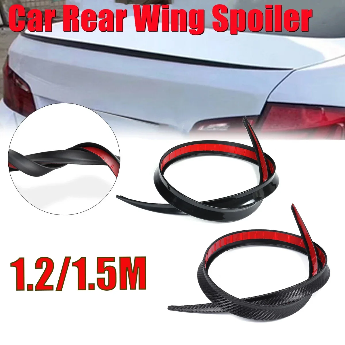 

1.2m 1.5m Spoiler Universal Car Rear Roof Lip Tail Trunk Wing Sticker PU Gloss Black Carbon Fiber DIY Refit Trim Decor Rubber
