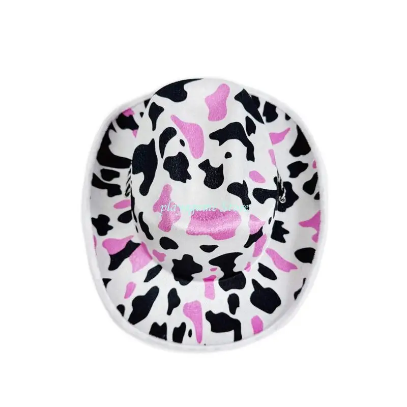 Y88A قبعة حفلات أنيقة مع نمط بقرة طباعة قابل للتعديل الرقبة الحبل قبعة حفلات لحدث تأثيري عرض مسرحي خوذة #4