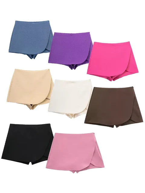 Willshela moda damska solidne spódnice z zamkiem błyskawicznym z boku szorty Vintage wysokiej talii kobiece eleganckie spodenki damskie