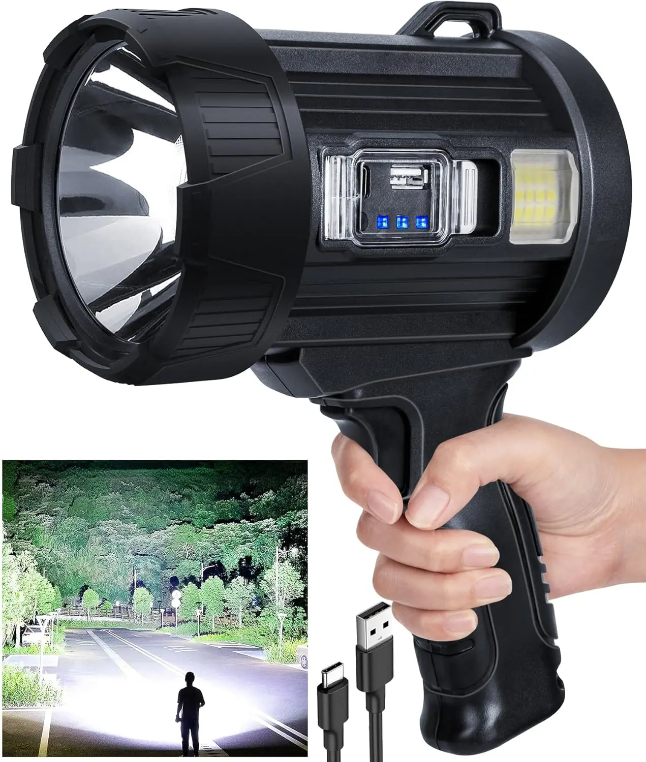 

Перезаряжаемый прожектор, сверхъяркий светодиодный фонарь 99 000 лм с солнечными панелями и COB-подсветкой для кемпинга и охоты на открытом воздухе