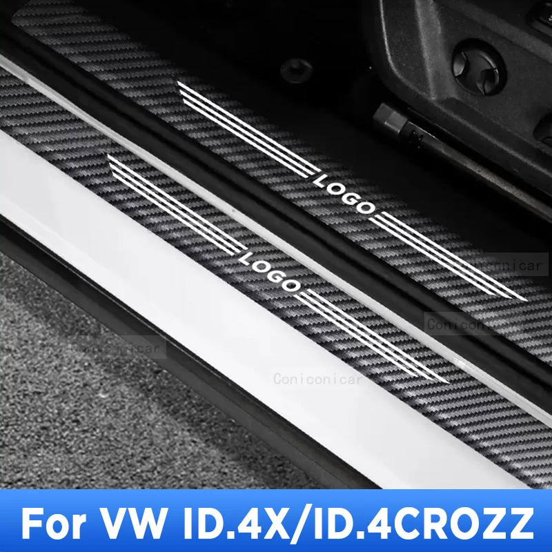 

For VW ID.4X ID.4CROZZ Auto Tailgate Guard Door Sill Pedal Carbon Fibre Texture Accessories Leather PU Styling Car Sticker Trim