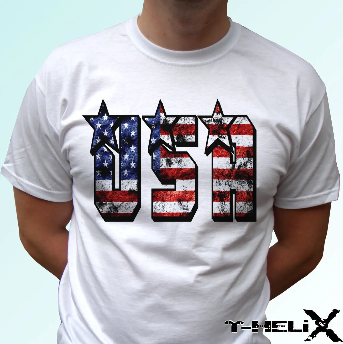 

USA flag - white t shirt top America tee design - mens womens kids & baby sizes