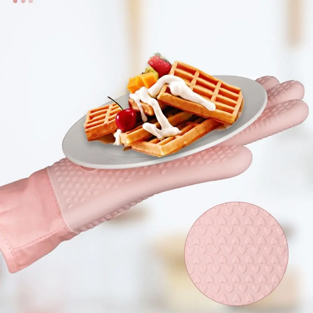 

Kitchen Bar Supplies Double Layer Oven Gloves Flexible Heat Resistant Kitchen Gloves Silicone Anti-Scalding Oven Mitts Barbecue