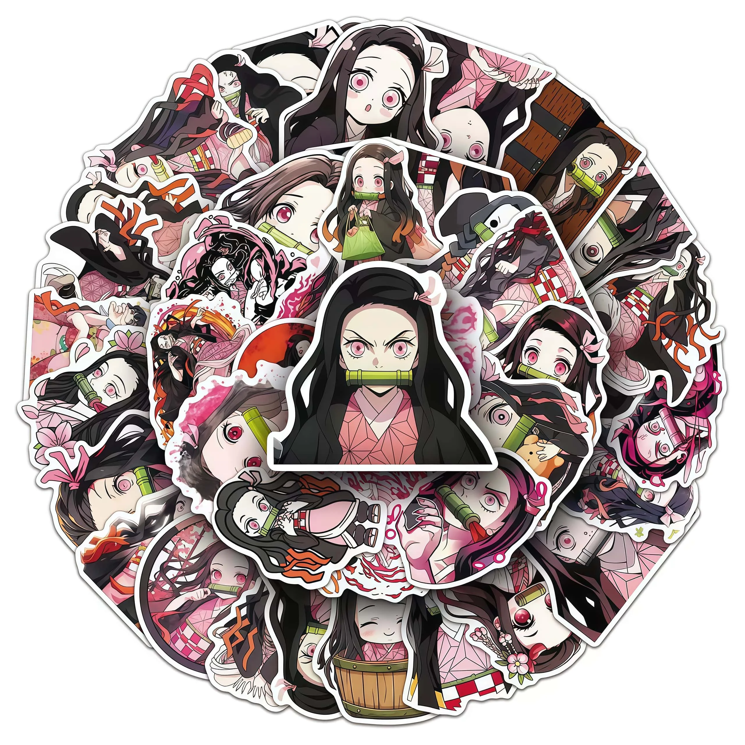 50Pcs Demon Slayer Kamado Nezuko Sticker Pack, Colorful Cute Anime Character Decals for Laptop, Water Bottle, Skateboard & DIY