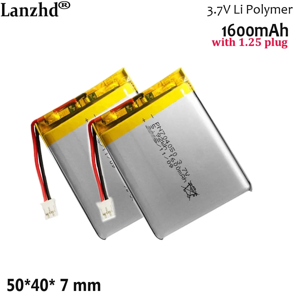 1-12pcs 3.7V Li polymer For Charging bank PAD game console LED light smart wearable battery With 1.25 plug 704050 2000mah