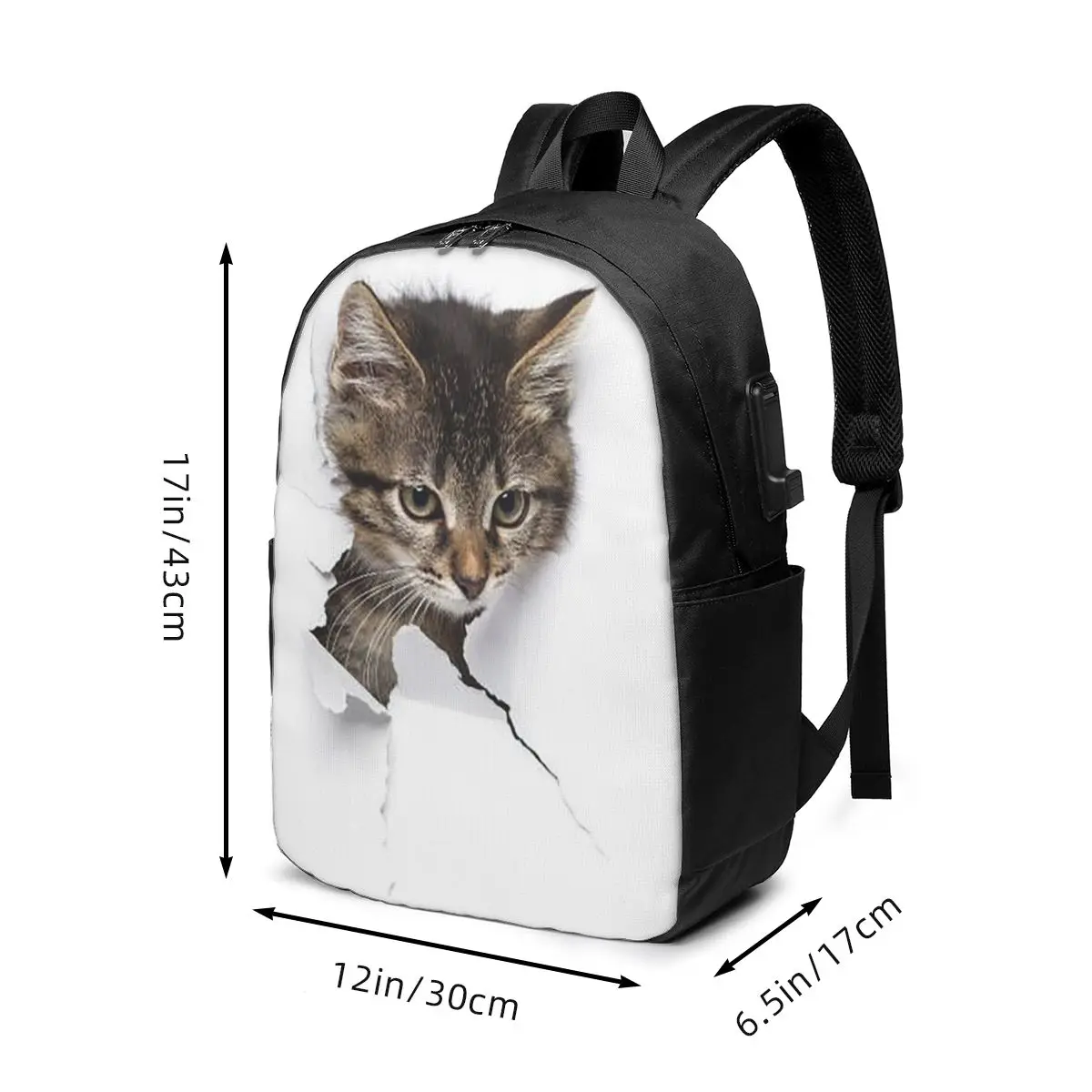 The Cat Broke Out Of The Wall Backpack Travel Notebook Bag Computer College Student School Bag Laptop Shoulder Bags Men Women