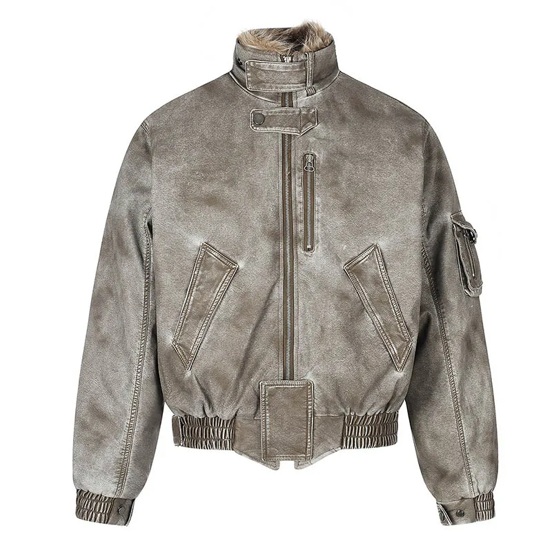Vintage Hi Street Winter Warm Pu Leather Jackets Harakuju Streetwear Bike Outwear Coats For Male Fleece Lined