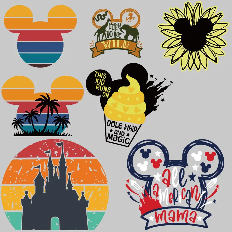 

Brand Colorful Mickey head Summer style cloth patches Heat Vinyl Ironing Stickers Decor Washable DIY Appliques