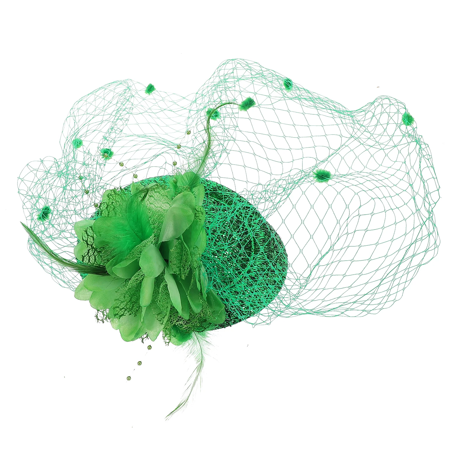 

Retro Veil Mini Hat Green Hair Clip for Women St Patrick Day Party Fascinator Vintage Accessories Silk Flower Headband Costume