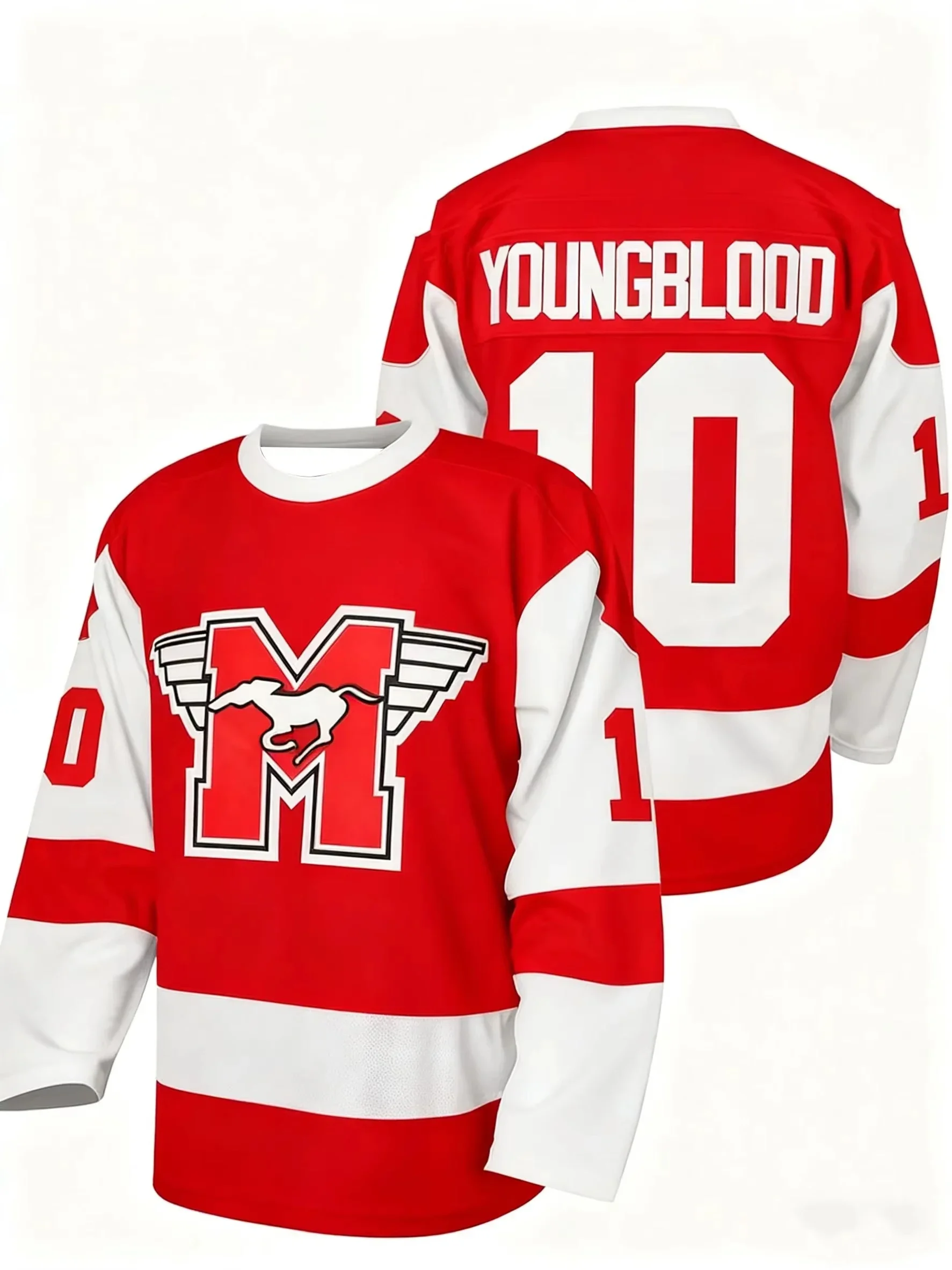 

Футболка Youngblood 10_ Hockey — модная спортивная футболка красного, белого цвета с логотипом _M_ и изображением лошади, подходит для фанатов.