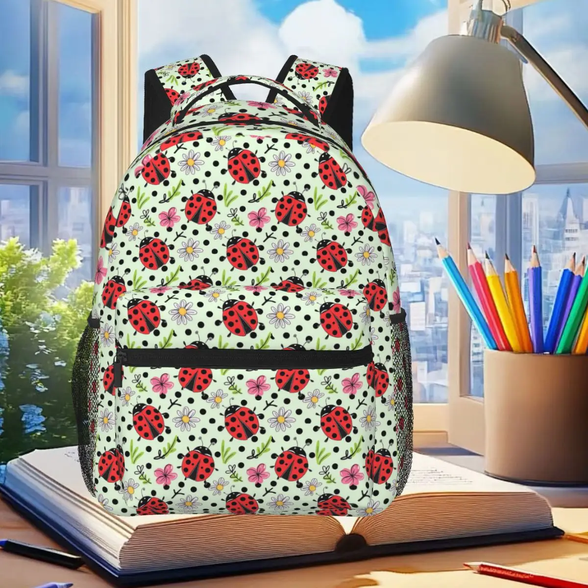 Seven Spot Ladybug Pattern Backpack Student Boys Girls BookBag Kids School Bag Computer Shoulder Bags for Men Women