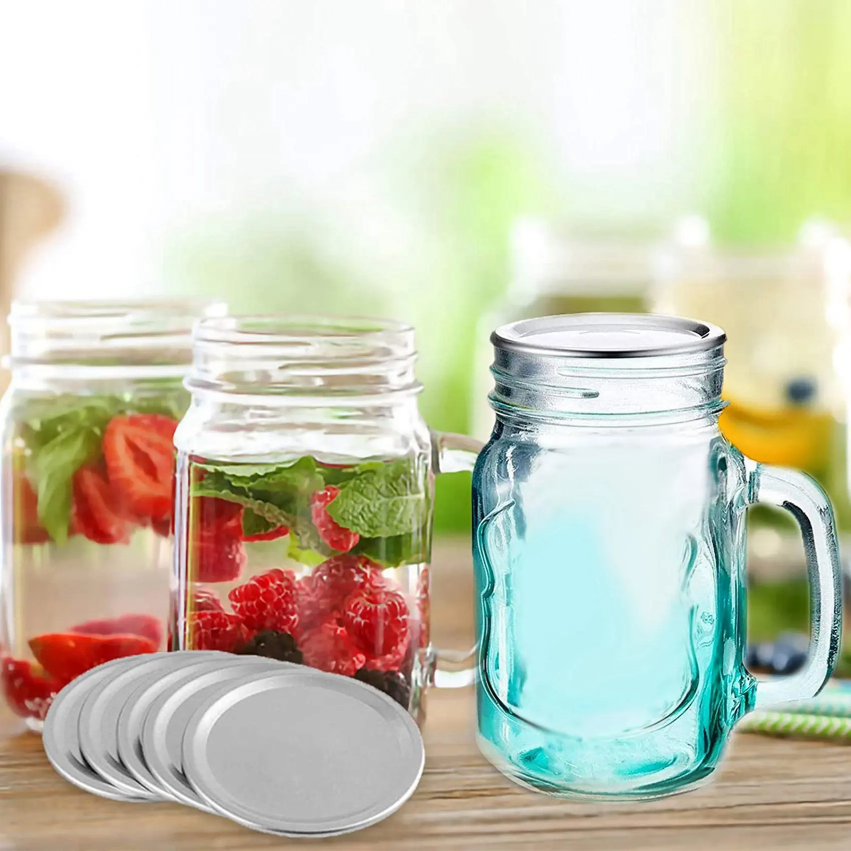 

A50U 200 Pcs Wide Mouth 86 MM Mason Jar Canning Lids, Reusable Leak Proof Split-Type Silver Lids With Silicone Seals Rings