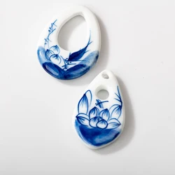 Blauwe En Witte Vis Bloemen Porselein Handgeschilderde Hanger Keramische Kralen Ketting Accessoires Een Side Geglazuurd Handgemaakte Z057