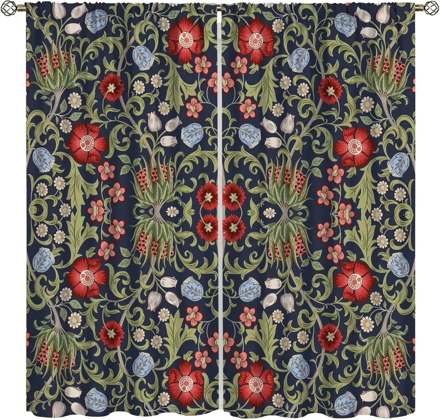 

William Morris Curtains, Bohemia Floral Vintage Original Design Blackout Window Treatments for Farmhouse Bedroom Living Room