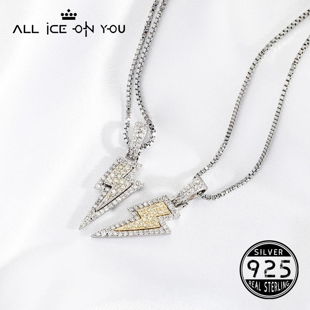 New 925 Sterling Silver Luxury Iced Out Cubic Zirconia Flash Lightning Pendant The thunder Necklace Hip Hop Fashion Jewelry Gift