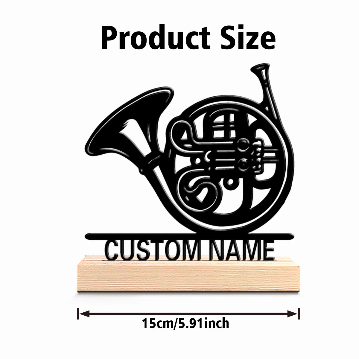 1pc Weird Personalized Custom French horn Metal Statues Botanical Wooden Base Desk Art for Nature Lovers Office Zen Calm Spaces