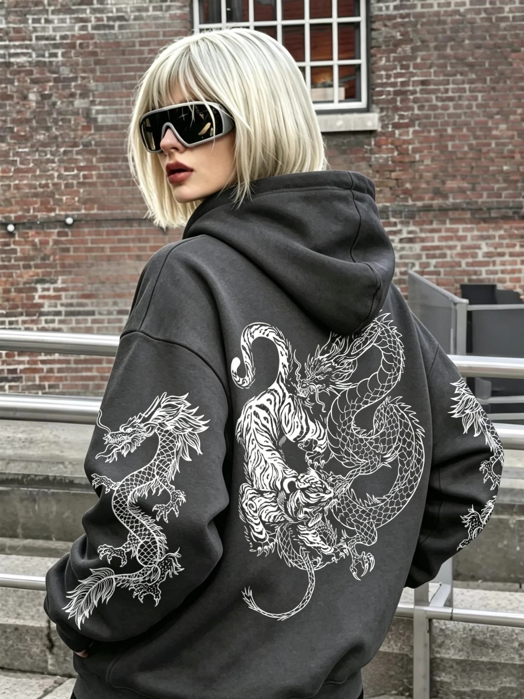 2026 neuer Kapuzenpullover im Nationalstil mit dunklem Drachen- und Tigertotem! Trendiger Unisex-Hoodie im chinesischen Stil mit Drachenmuster – Detail 17