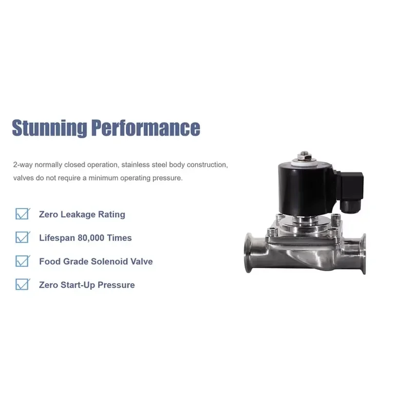 COVNA B2Bclearance Sale Water Solenoid Valve 12V Food Grade Solenoid Valve Stainless Steel Sanitary Tri Clamp Solenoid Valve