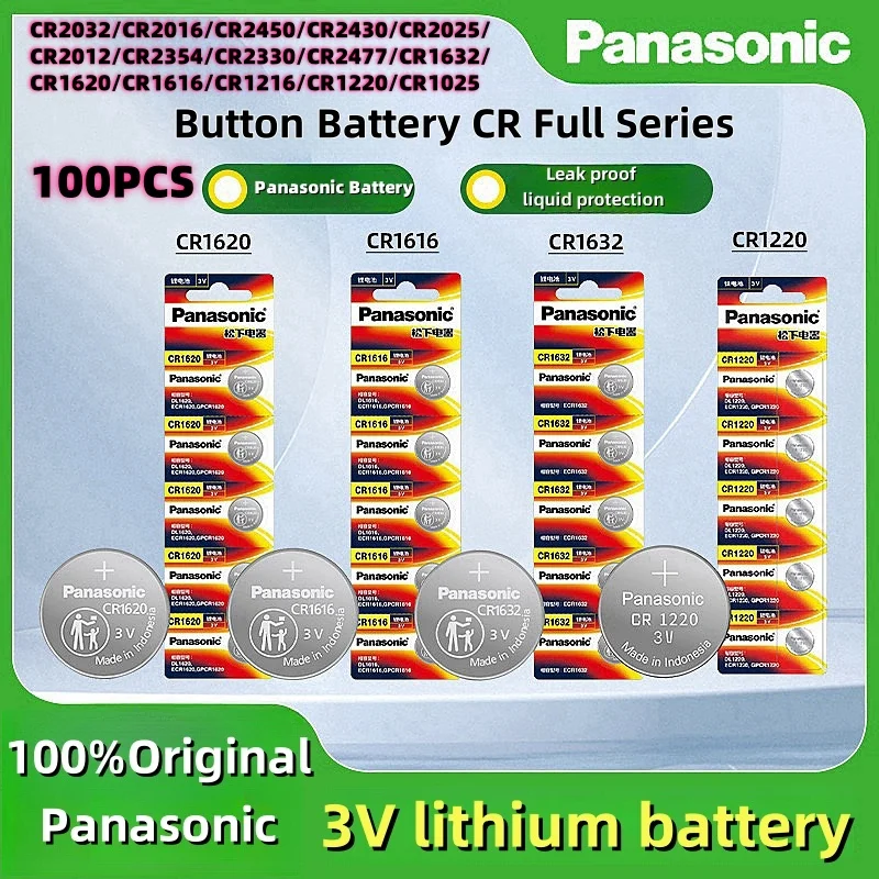 

100% оригинал, 100 шт., аккумулятор Panasonic CR2032 pila cr2450 CR2025 CR2016 CR2430 CR1220 CR2012 CR2477 CR1620 CR1632 CR1616