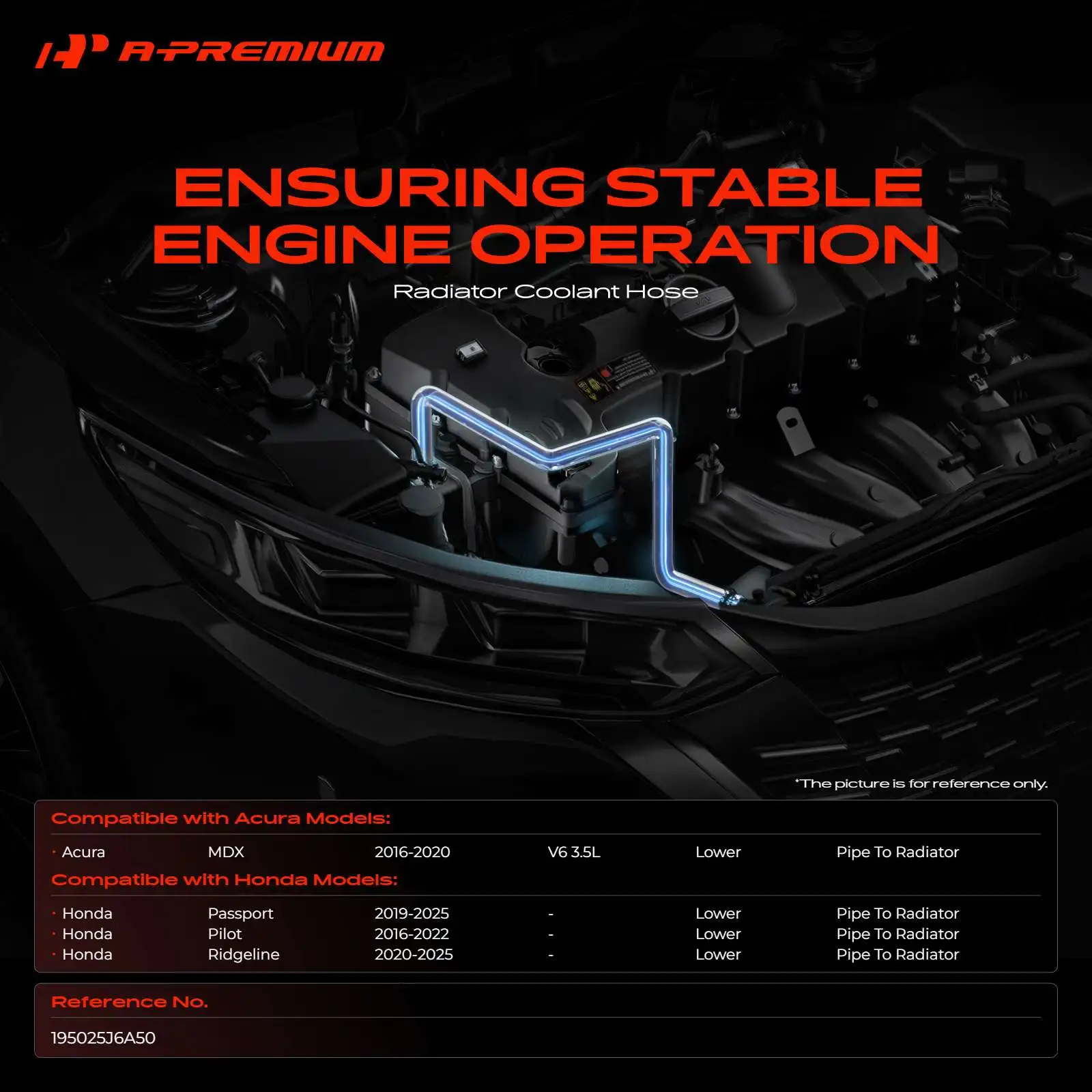 A-Premium Lower Radiator Coolant Hose for Honda Pilot 2016-2022 Ridgeline 2020-2025 Passport 2019-2025 Acura MDX 2016-2020