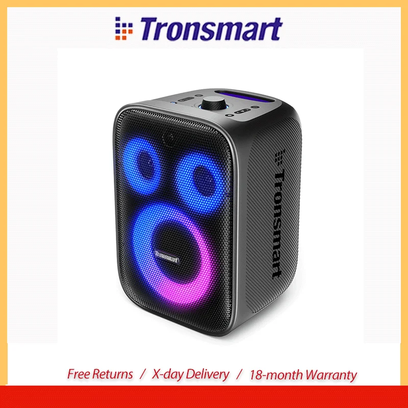 Enceinte Bluetooth Tronsmart, enceinte de fête avec système sonore 3 voies, sortie 120W, micro intégré/filaire, entrée guitare pour karaoké