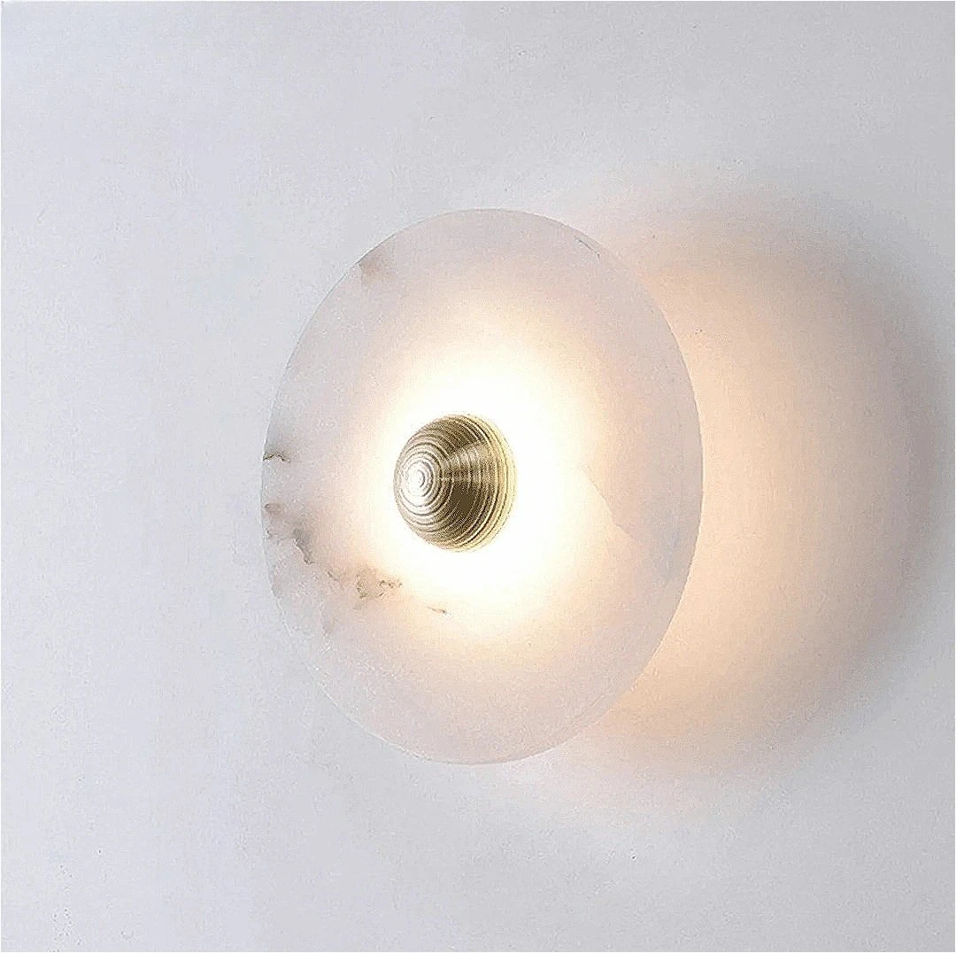 Wall Lamp Natural Marble Round Shape Gold Metal Free Collocation Lighting for Living Room Bedroom Aisle Tv Background Sconce