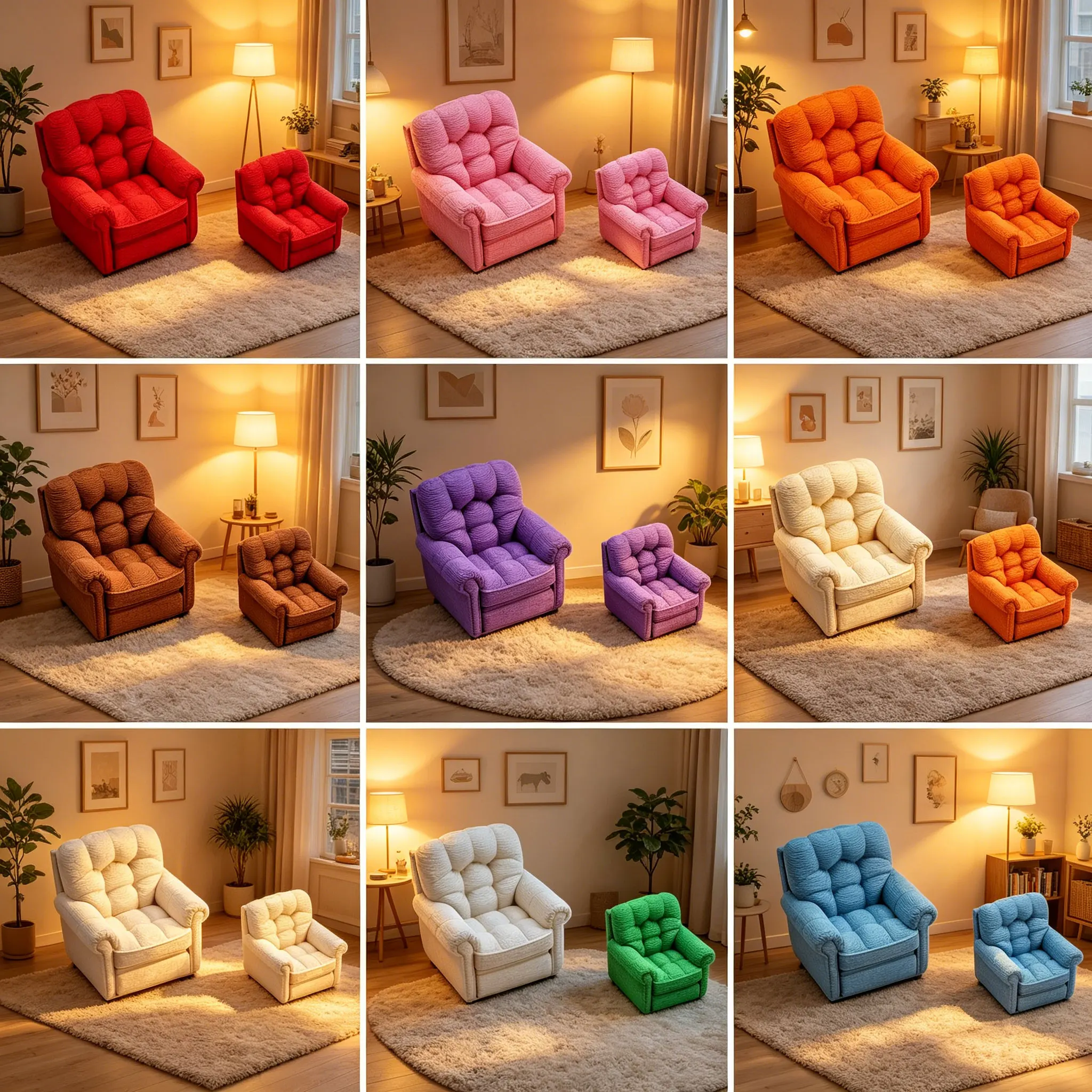 Random Color 1:12 Scale Mini Sofa Set, 2Pcs Fluffy Couch, Miniature Furniture for Dollhouse DIY Diorama Scene Decoration