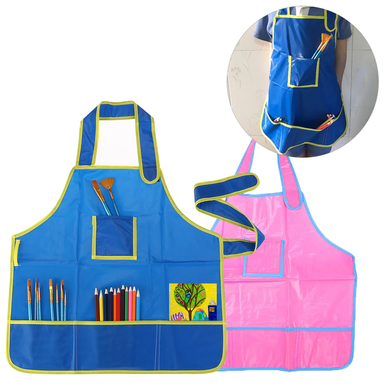  Children's Art Apron Kids Waterproof Painting Apron with Pockets for Art Craft Drawing DIY Painting Protective Aprons