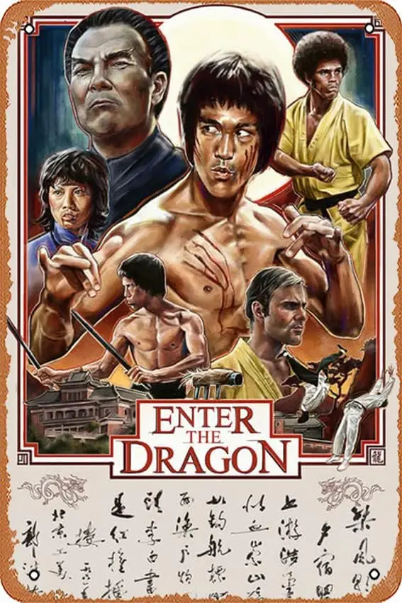 Wall Decor Sign - Enter the Dragon Movie Fan Art Poster Vintage Metal Sign Poster Sign Garage Bar Wall Decor 8 × 12 inches, sign