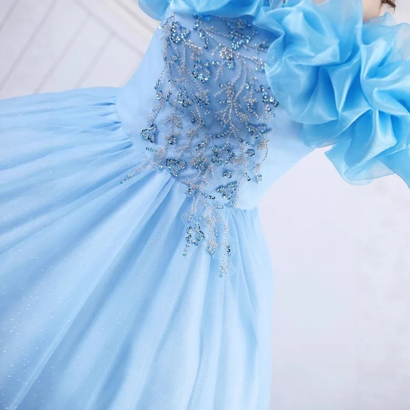 Feminino novo um ombro flor sexy vestido de noite elegante emagrecimento banquete desempenho estilo longo grande pingente puff saia