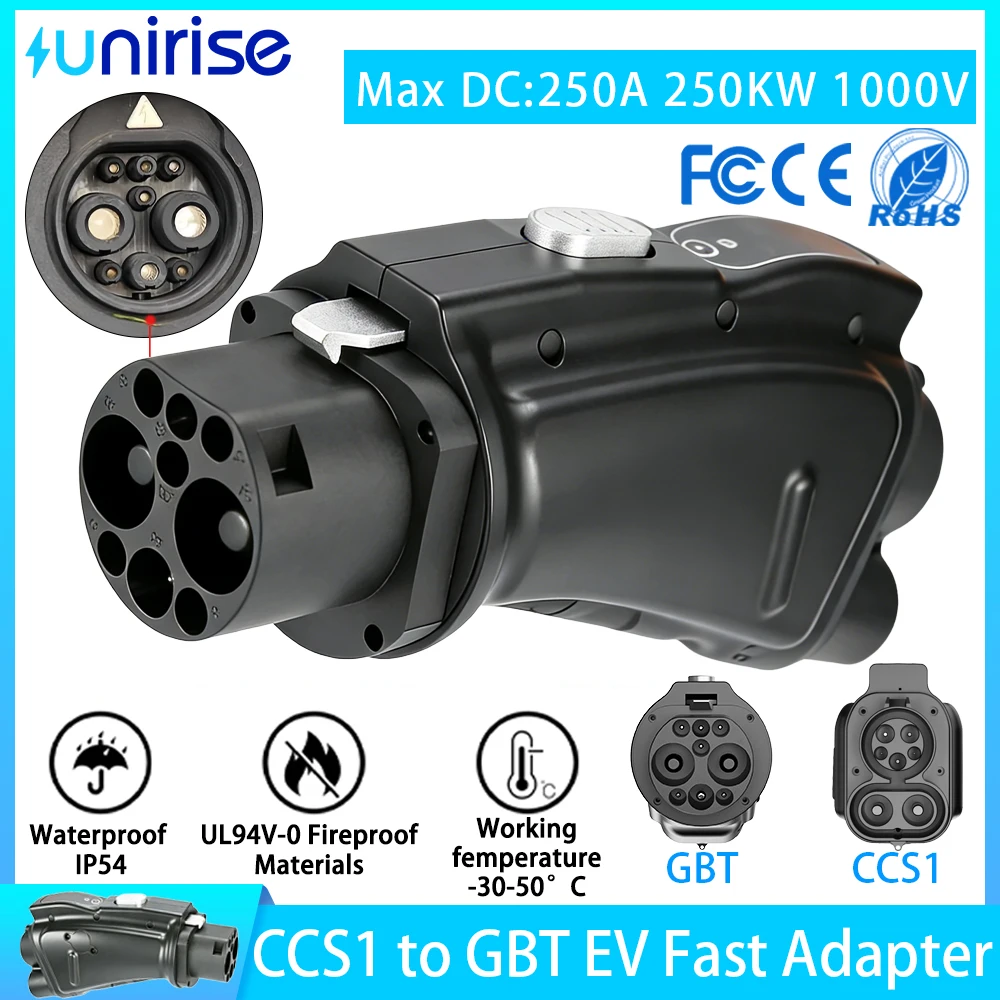 Unirise CCS1 to GBT EV Adapter 250A 1000V 250KW For DC Fast Charging Station CCS 1 to GB/T Car Charger Converters For BYD GEELY