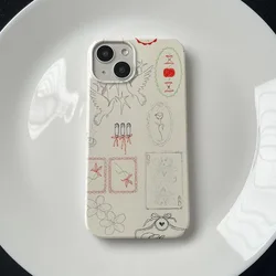 INS Korean Cute Graffiti Line Girl Style Case for IPhone 16 15 14 13 Pro Max Back Phone Cover for 12 11 Pro XR XS MAX SE Cover