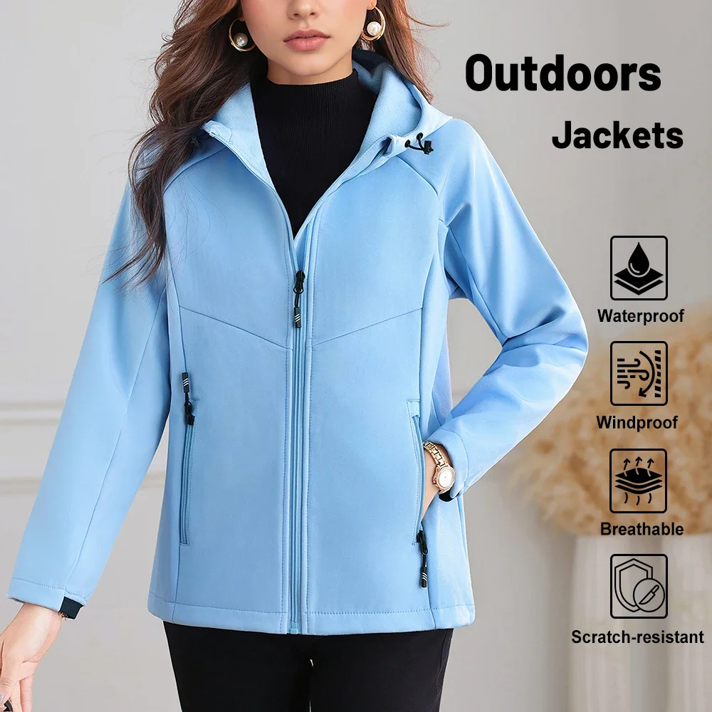 Outdoor Waterproof Fleece Lined Hiking Jackets Women Windproof Warm Softshell Coats for Camping Trekking Mountain Biking Jacket