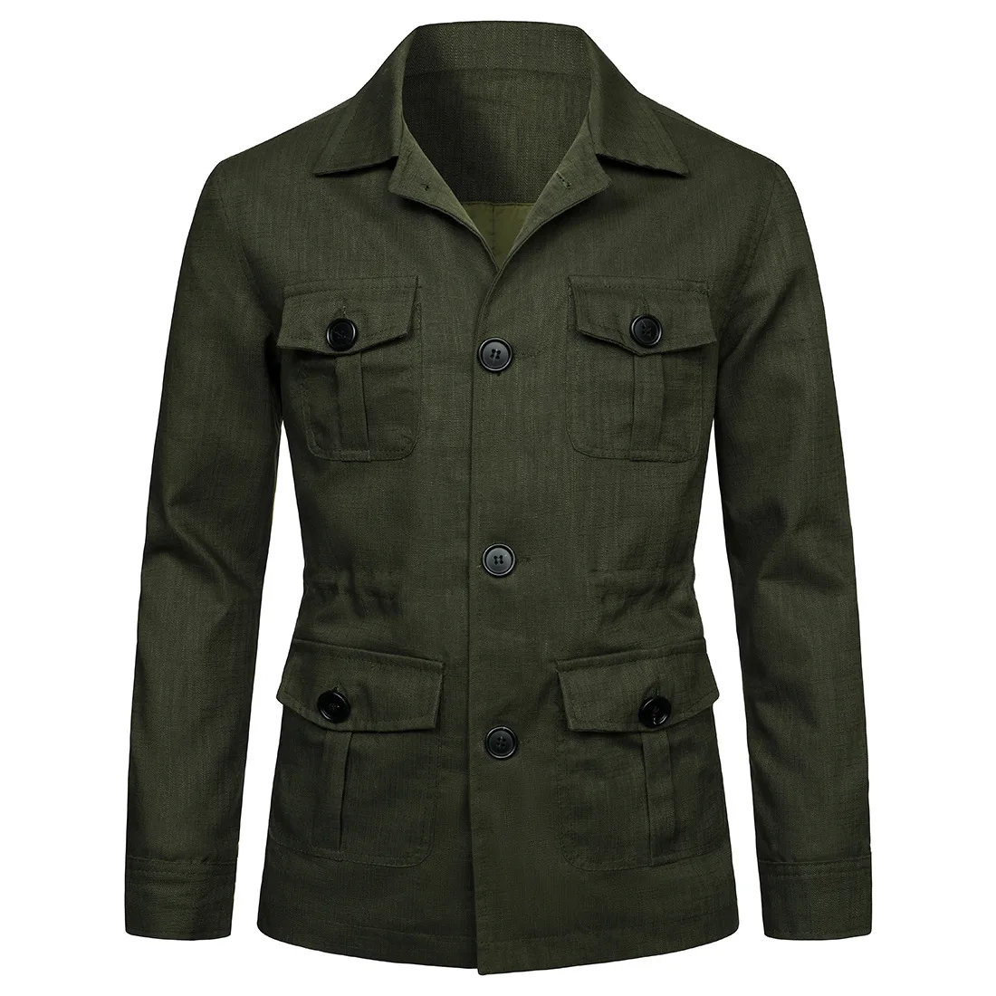 Spring new men\'s multi-pocket cargo jacket linen British vintage novelty jacket