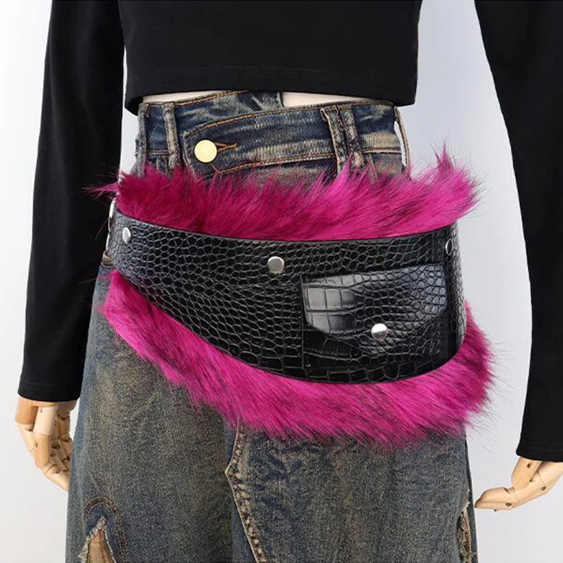 

Novelty Furry Waist Belt Y2K Aesthetic Plush Waist Belt Punk Sexy Cowgirl Waistband For Masqurade Prom Night Club Accessory