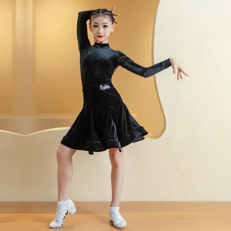 

Children's girls' Latin dance professional competition uniform training regulations performance costume thin velvet