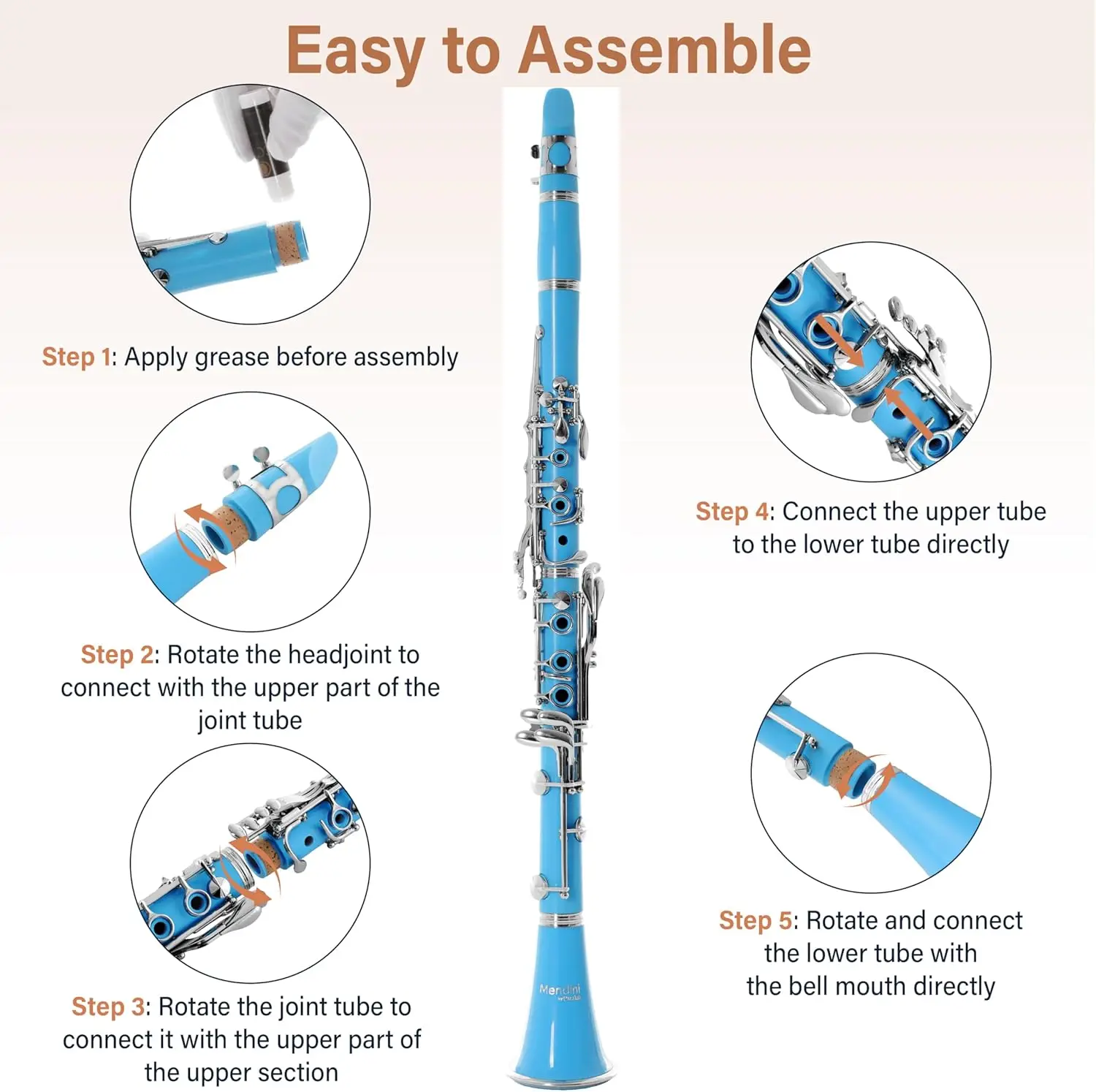 Beginner B Flat Clarinet with 10 Reeds, Hard Case, Stand in Light Blue - Easy to Play & Complete Set
