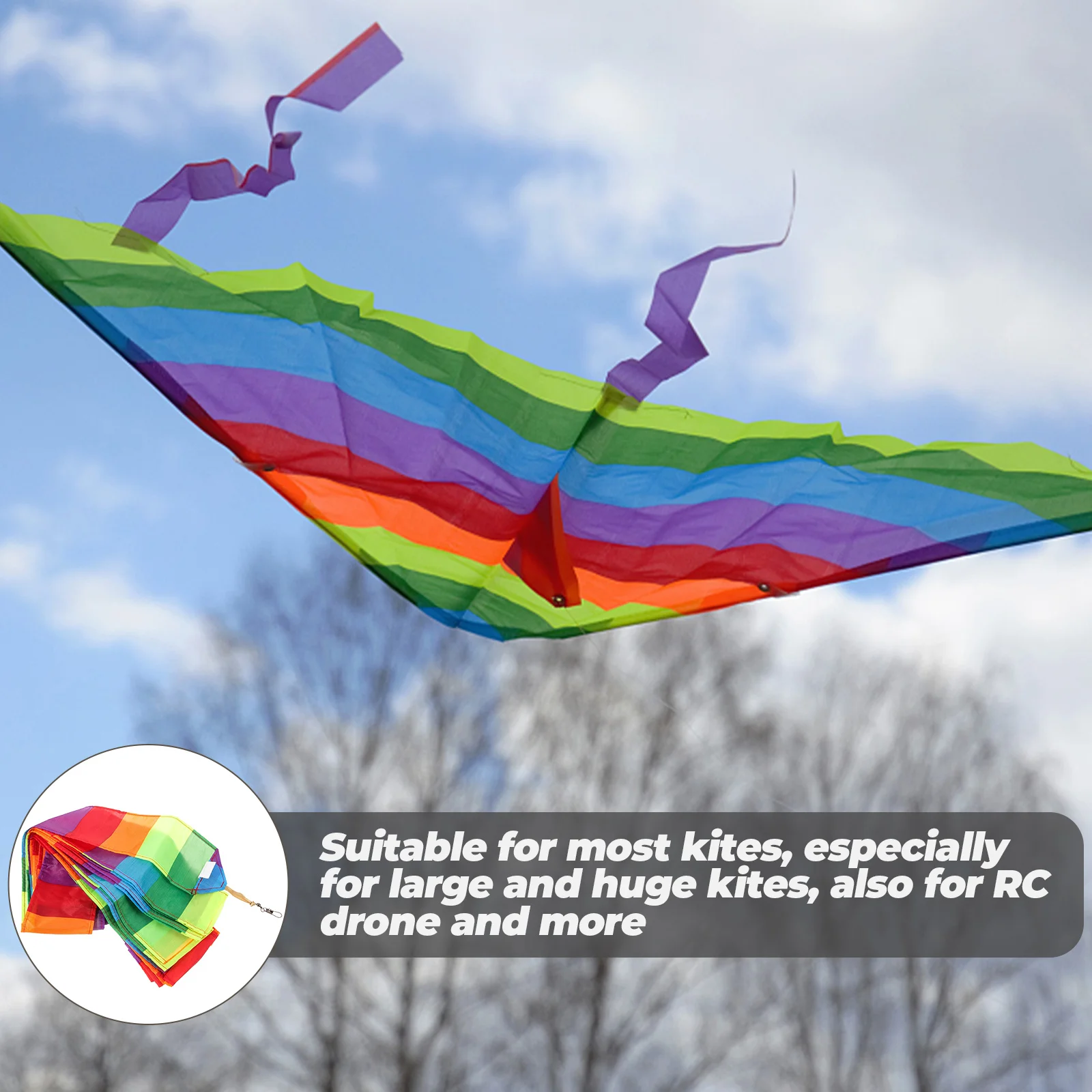 

2 Pieces Rainbow Kite Tail Colorful Nylon Tail Kite Flying Flying Kites Decor Outdoor Toys Activities Game Streamer