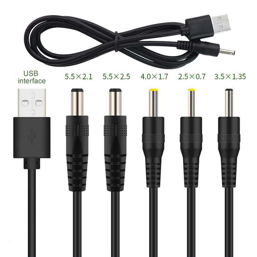 1M USB to DC Port Charging Cable Cord DC Plug Jack 5.5x2.1 5.5x2.5 3.5x1.35 4.0x1.7 2.5x0.7mm Power Supply Extension Wire