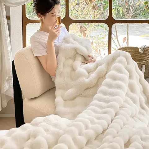 소파용 인조 모피 던지기 담요, 소파 침실 거실용 아늑한 따뜻한 플러시 줄무늬 담요, 올 시즌 사용