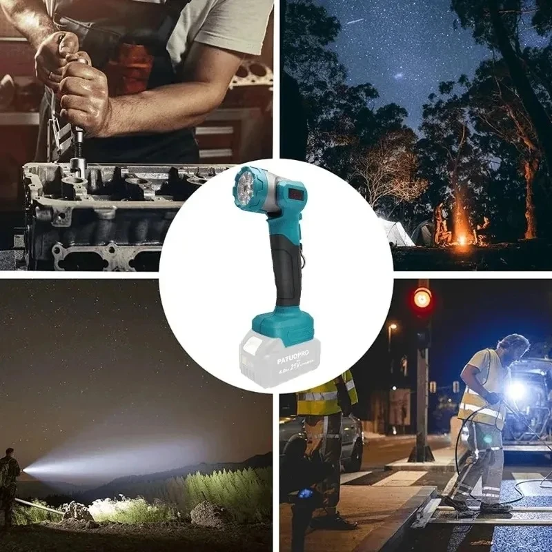 18V LED Work Light Cordless Rechargeable Flashlight Power Tool Indoor Outdoors Night Searchlight Lamp for 18V Battery