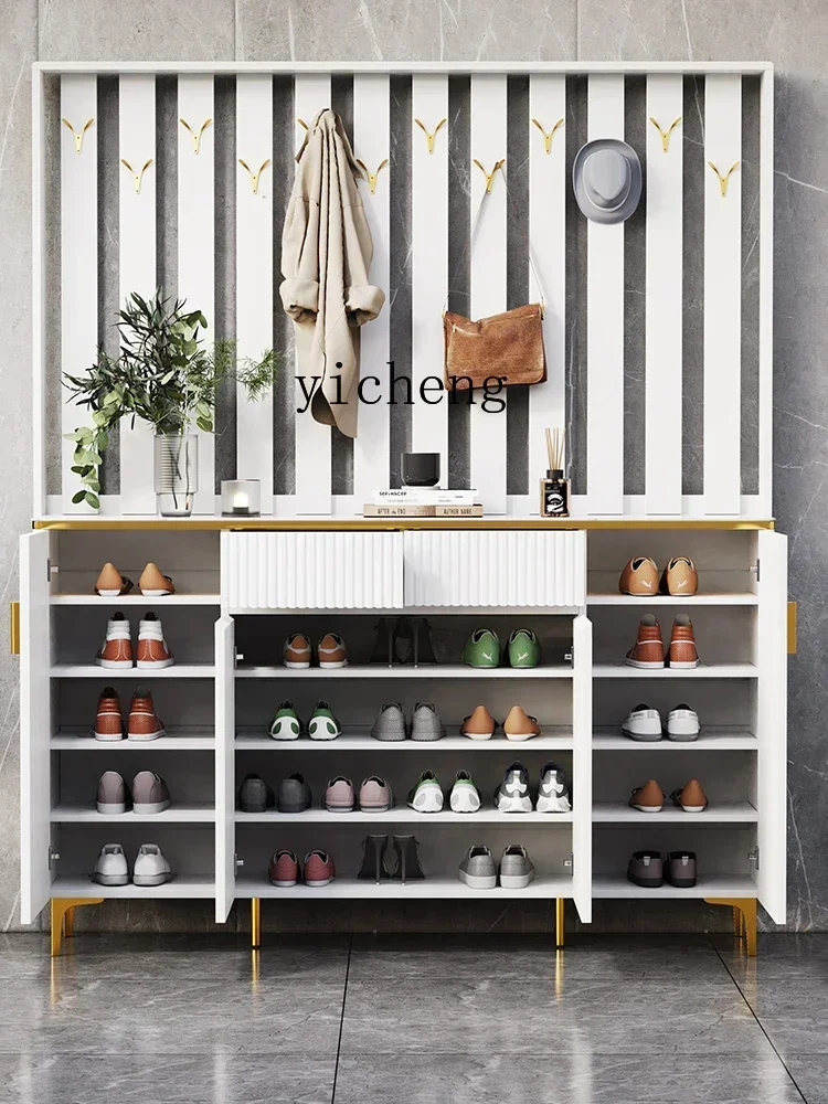 b11- light luxury shoe cabinet partition with hanger integrated against the wall entrance multi-functional storage cabinet