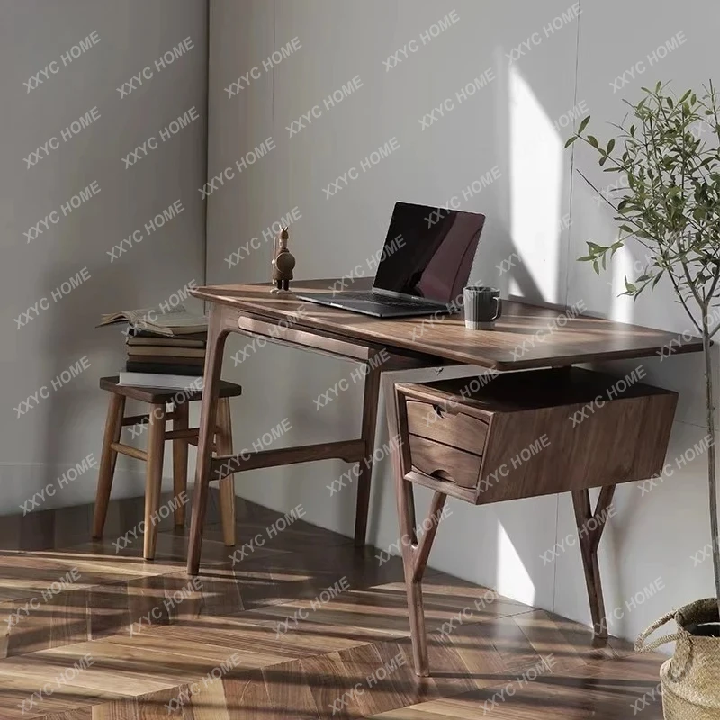 

solid wood single desk, -style simple creative home computer, black walnut, writing desk