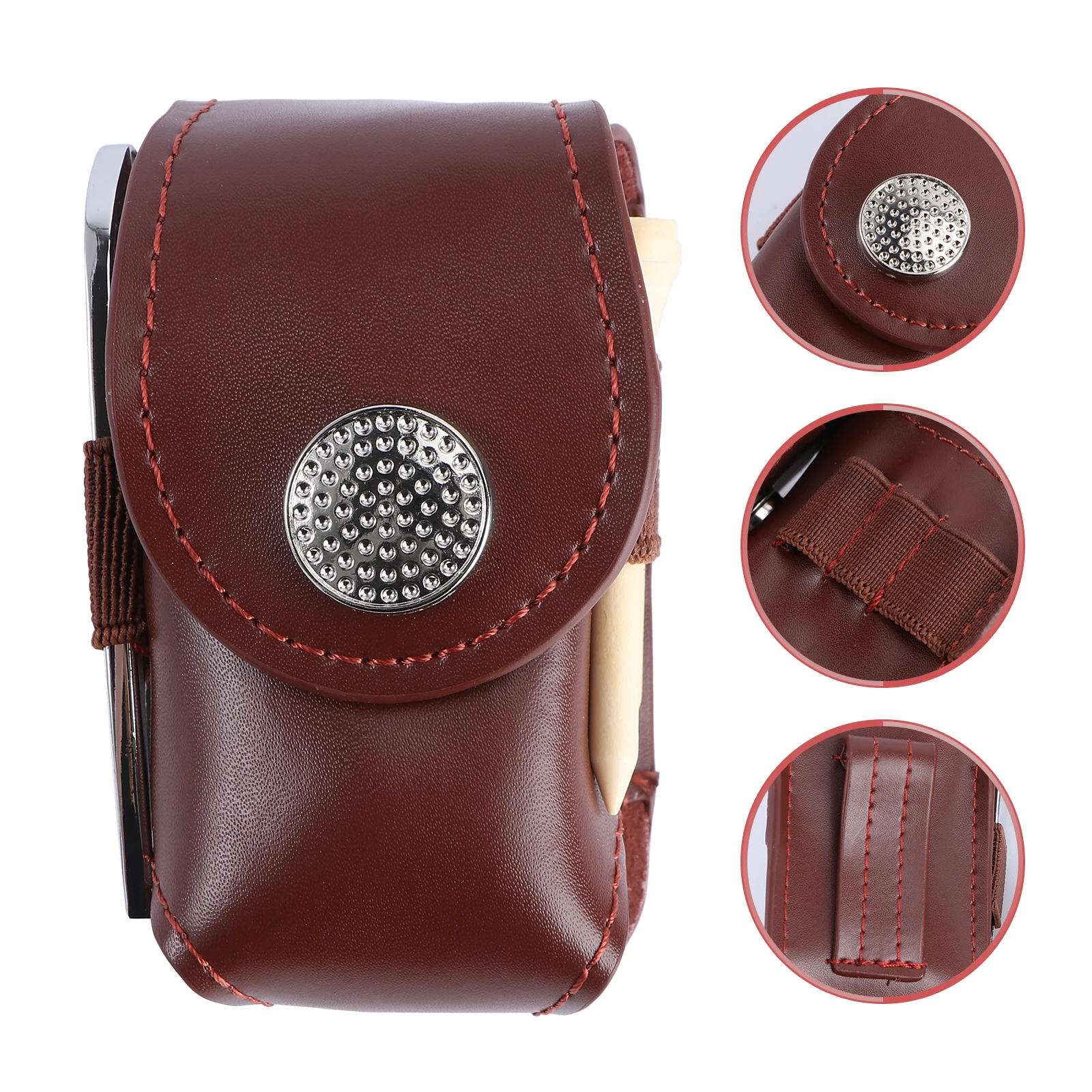 

Portable Golf Ball Holder Pouch Snap Closure Holds 2 Balls 1 Divot Fork Tool For Belt Bag Accessory Brown Golf