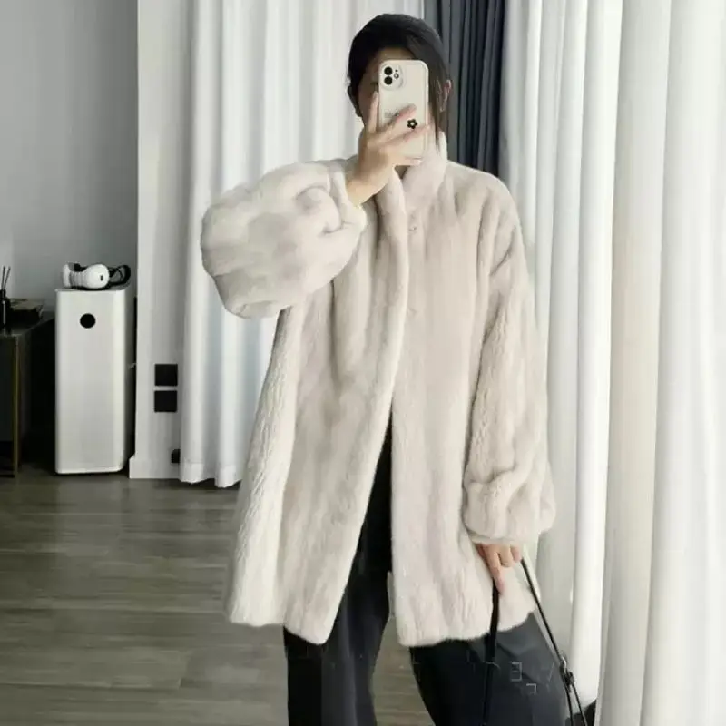 2027 New High-Quality Fur Jacket Stand Collar Imitation Mink Velvet Coat Women Winter Mao Mao Outwear Female Long Thick Overcoat