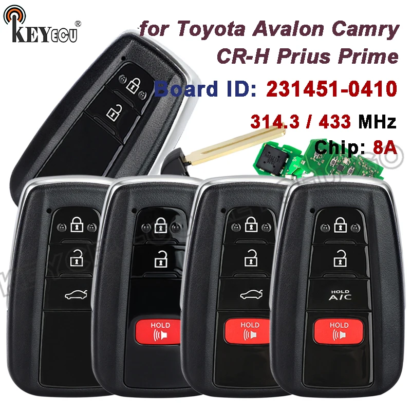

KEYECU 314,3/433 МГц 8A Чип-плата ID: 0410 для Toyota Avalon Camry CR-H Prius Prime Proximity Keyless-Go Smart Remote Key Fob