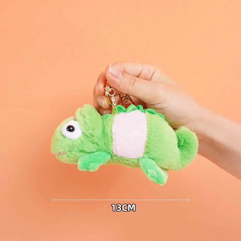 Simulação Chameleon Plush Doll Chaveiro, pingente bonito, desenhos animados criativos, mochila pendurada, presentes de aniversário, 13cm